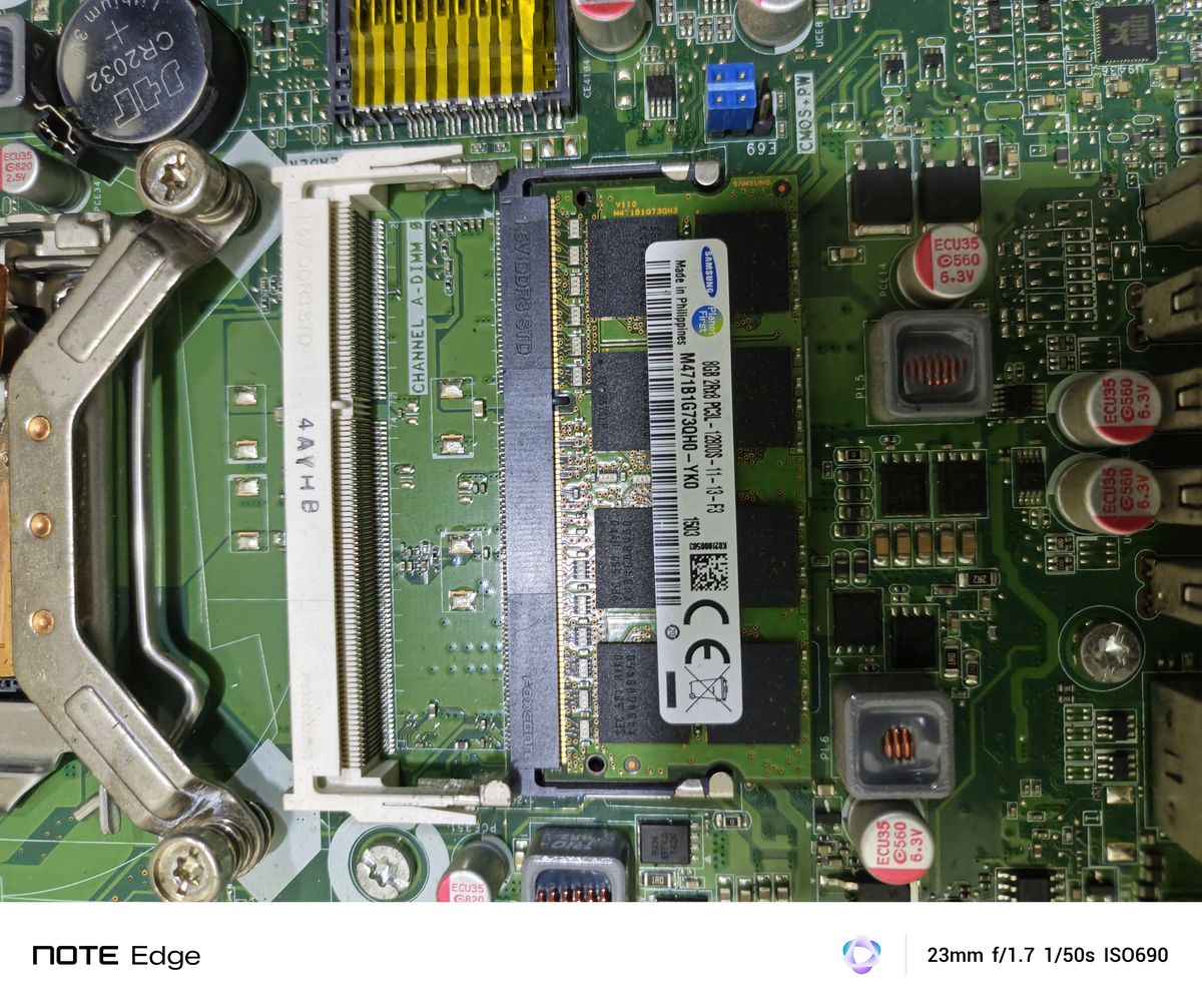 RAM module seated in a desktop DIMM slot